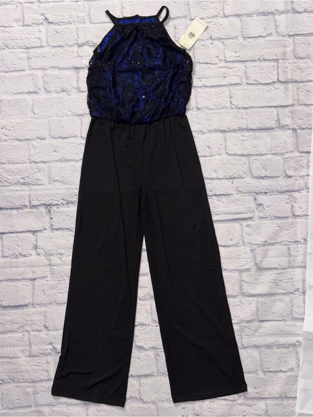 btween Black Wide-Leg Jumpsuit with Blue Sequin Halter